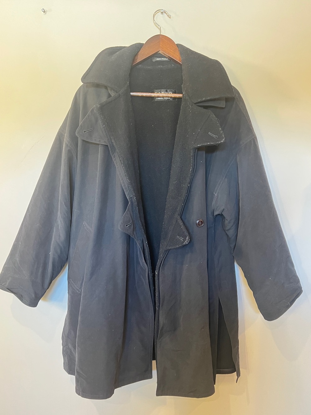 San Yo by Carol Cohen Black Wool Blend Trench Coat Jacket XS - Picture 2 of 8